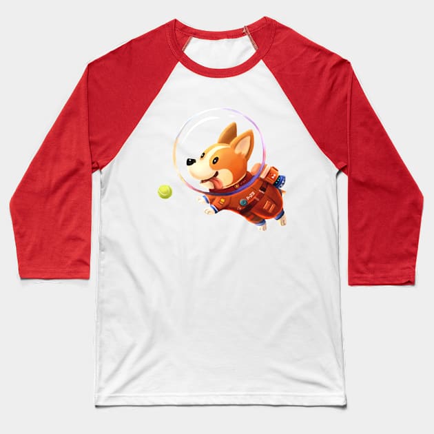 Astronaut Corgi Baseball T-Shirt by hkxdesign